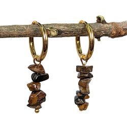18K Real Gold Plated Stainless Steel Huggie Hoop Tiger’s Eye Gemstone Chips Earrings
