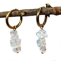 18K Real Gold Plated Stainless Steel Huggie Hoop Opalite Gemstone Chips Earrings