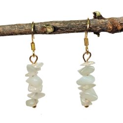 18K Real Gold Plated Stainless Steel Green Jade Gemstone Chips Earrings