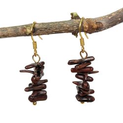 Stainless Steel Brown Coral Gemstone Chunks Earrings