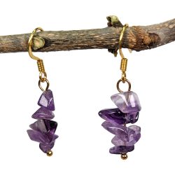 18K Real Gold Plated Stainless Steel Purple Amethyst Gemstone Chips Earrings