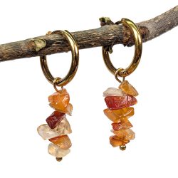18K Real Gold Plated Stainless Steel Huggie Hoop Carnelian Gemstone Chips Earrings