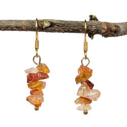 18K Real Gold Plated Stainless Steel Carnelian Gemstone Chips Earrings