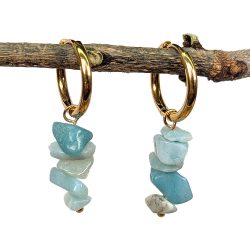 18K Real Gold Plated Stainless Steel Huggie Hoop Aquamarine Gemstone Chips Earrings