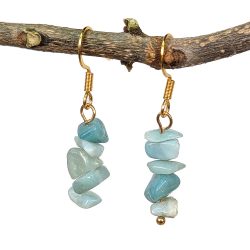 18K Real Gold Plated Stainless Steel Aquamarine Gemstone Chips Earrings