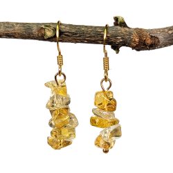 18K Real Gold Plated Stainless Steel Yellow Citrine Gemstone Chips Earrings