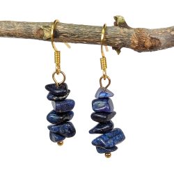 18K Real Gold Plated Stainless Steel Lapis Lazuli Gemstone Chips Earrings