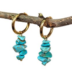 18K Real Gold Plated Stainless Steel Huggie Hoop Turquoise Gemstone Chips Earrings