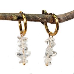 18K Real Gold Plated Stainless Steel Huggie Hoop Clear Quartz Gemstone Chips Earrings