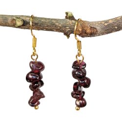 18K Real Gold Plated Stainless Steel Garnet Gemstone Chips Earrings