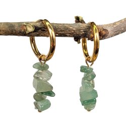 18K Real Gold Plated Stainless Steel Huggie Hoop Green Aventurine Gemstone Chips Earrings
