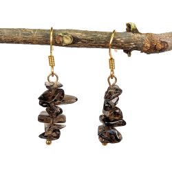 18K Real Gold Plated Stainless Steel Smoky Quartz Gemstone Chips Earrings