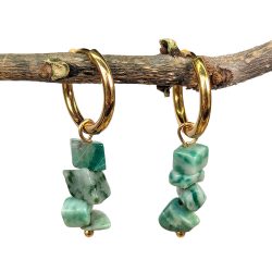 18K Real Gold Plated Stainless Steel Huggie Hoop Green White Jade Gemstone Chips Earrings