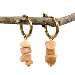 18K Real Gold Plated Stainless Steel Huggie Hoop Picture Jasper Gemstone Chips Earrings