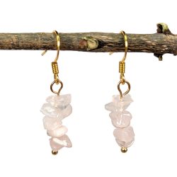 18K Real Gold Plated Stainless Steel Pink Rose Quartz Gemstone Chips Earrings