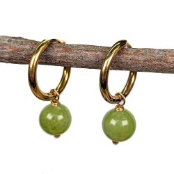 18K Real Gold Plated Stainless Steel Huggie Hoop Peridot 8mm Gemstone Earrings