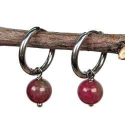 18K Real Gold Plated Stainless Steel Huggie Hoop Tourmaline Jade 8mm Gemstone Earrings