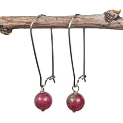 18K Real Gold Plated Stainless Steel Tourmaline Jade 8mm Gemstone Earrings