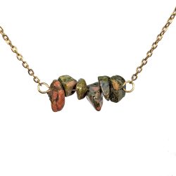 18K Real Gold Plated Stainless Steel Unakite Gemstone Chips Necklace