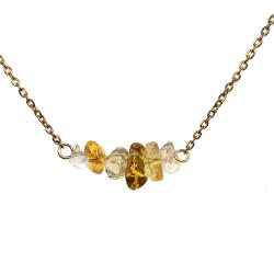 18K Real Gold Plated Stainless Steel Yellow Citrine Gemstone Chips Necklace
