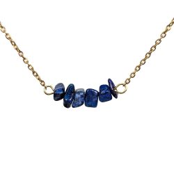 18K Real Gold Plated Stainless Steel Lapis Lazuli Gemstone Chips Necklace