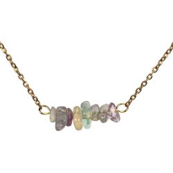 18K Real Gold Plated Stainless Steel Fluorite Gemstone Chips Necklace
