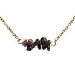18K Real Gold Plated Stainless Steel Smoky Quartz Gemstone Chips Necklace