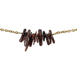 Stainless Steel Brown Coral Gemstone Chunks Bracelet