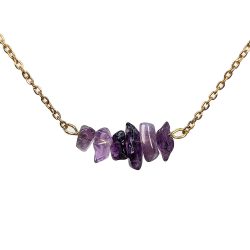 18K Real Gold Plated Stainless Steel Purple Amethyst Gemstone Chips Necklace