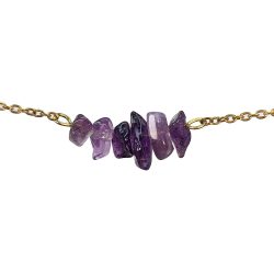 18K Real Gold Plated Stainless Steel Purple Amethyst Gemstone Chips Bracelet