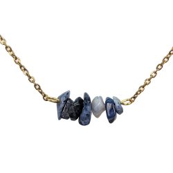 18K Real Gold Plated Stainless Steel Blue Sodalite Gemstone Chips Necklace