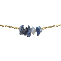 18K Real Gold Plated Stainless Steel Blue Sodalite Gemstone Chips Bracelet