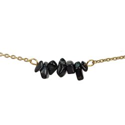18K Real Gold Plated Stainless Steel Black Obsidian Gemstone Chips Bracelet