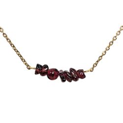 18K Real Gold Plated Stainless Steel Garnet Gemstone Chips Necklace