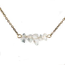 18K Real Gold Plated Stainless Steel Clear Quartz Crystal Gemstone Chips Necklace