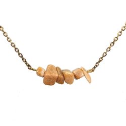 18K Real Gold Plated Stainless Steel Picture Jasper Gemstone Chips Necklace