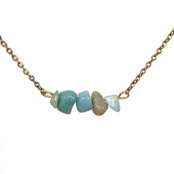 18K Real Gold Plated Stainless Steel Aquamarine Gemstone Chips Necklace