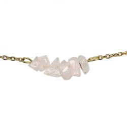 18K Real Gold Plated Stainless Steel Pink Rose Quartz Gemstone Chips Bracelet