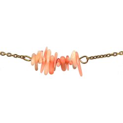 Stainless Steel Pink Coral Gemstone Chunks Bracelet