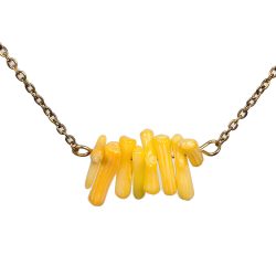 Stainless Steel Yellow Coral Gemstone Chunks Necklace