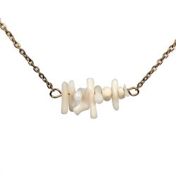 Stainless Steel White Coral Gemstone Chunks Necklace