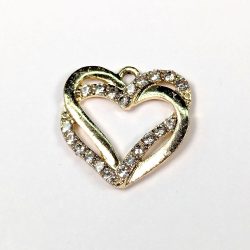 Clear Rhinestone Hollow Double Heart Charm Gold