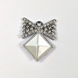 Clear Rhinestone Bow Pearly Diamond Charm Silver
