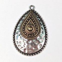 Decorative Double Hammered Teardrop Pendant Antique Silver