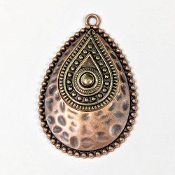 Decorative Double Hammered Teardrop Pendant Antique Copper