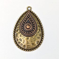 Decorative Double Hammered Teardrop Pendant Antique Bronze