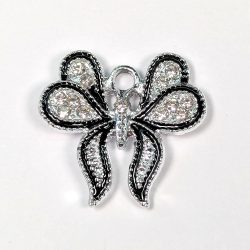 Clear Rhinestone Decorative Butterfly Charm Black Silver