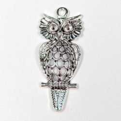 Large Hollow Owl With Feathers Antique Silver