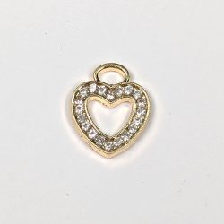 Clear Rhinestone Dainty Hollow Heart Charm Gold