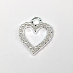White Pearls Hollow Heart Charm Silver